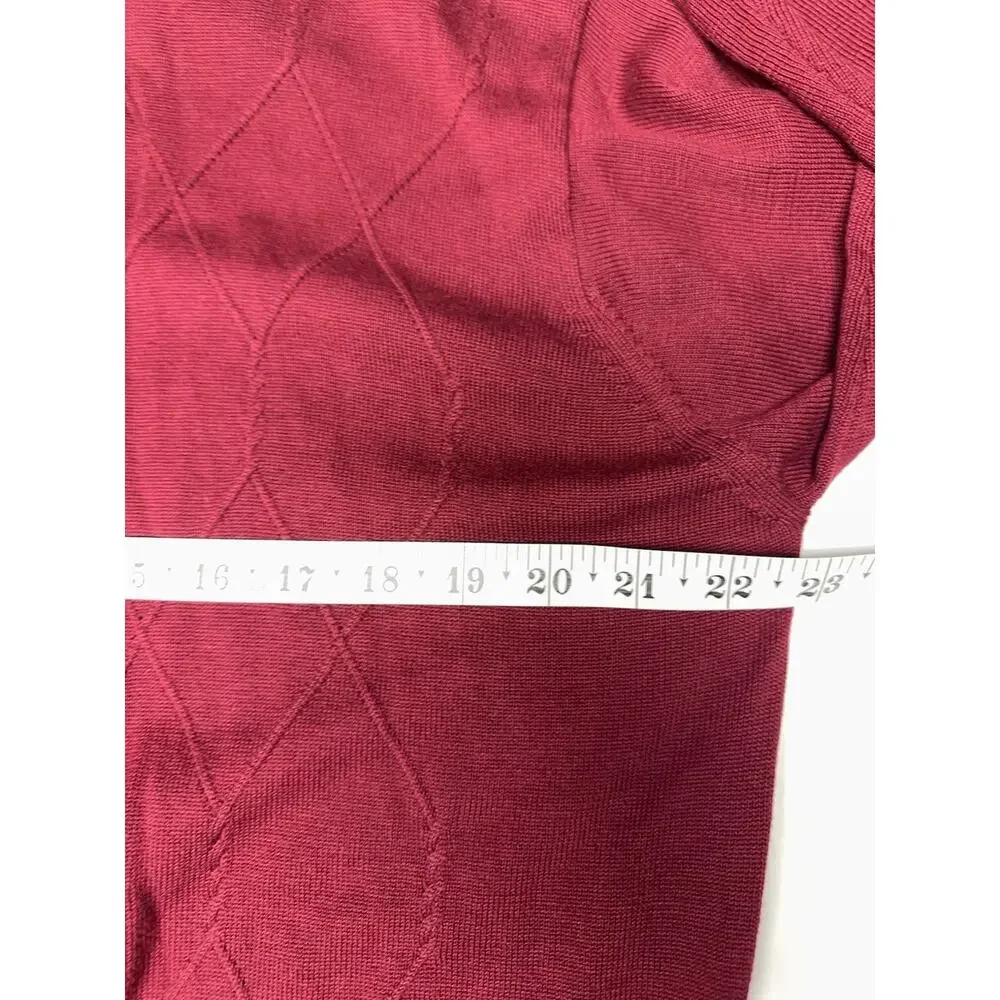 Burgundy Silk Cotton blend Argyle Knit Mock Neck Sweater‎ Men’s Large Bachrach